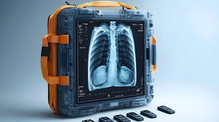 Poster - Portable X ray Unit with an Array of Control Keys Laid Out Beside the Handle Designed for Convenient Use by Medical Professionals in Clinics Hospitals and Emergency Settings