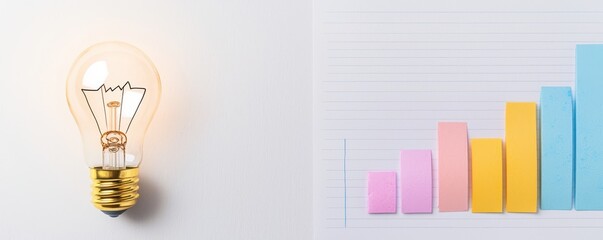 Poster - Glowing Light Bulb Next to Colorful Notepad Graph