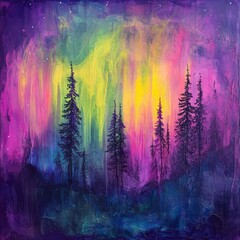 Wall Mural - northern lights and rainbow acid type with purples texture 