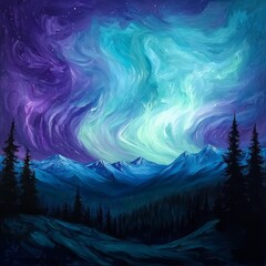 Canvas Print - northern lights and rainbow acid type with purples texture