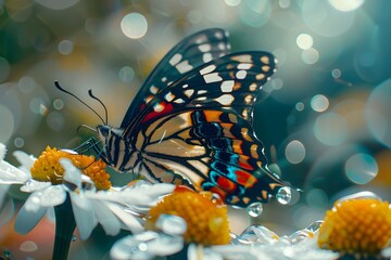 Poster - Colorful Butterfly on White Flower in Nature