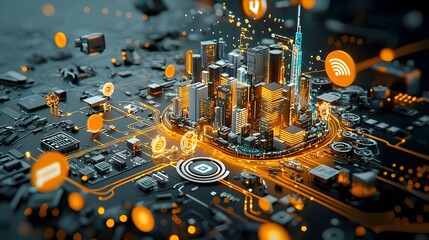 Leinwandbilder - Cross section of an interconnected smart city infrastructure featuring sensors data analytics centers and advanced digital technologies powering the urban landscape of the future