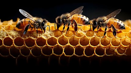 Poster - Cross sectional view of a beehive revealing the intricate honeycomb structure queen chambers and the various stages of larval development within the active colony