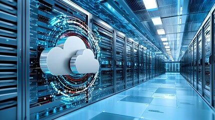 Aufkleber - Cutting Edge Cloud Computing Infrastructure with Virtual Servers and Security Protocols   A Detailed of the Interconnected Network of Digital Services Data Storage and Cybersecurity Measures
