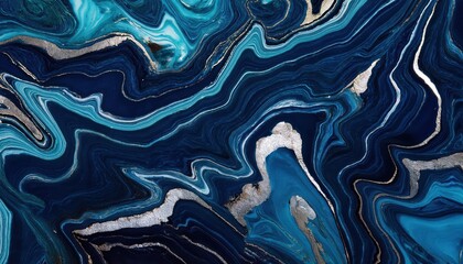 Poster - Deep Blue Marble Texture with Gold Veins and Organic Flowing Patterns. Sophisticated Abstract Design for High-End Interiors, Modern Artwork, and Luxury Fashion Applications