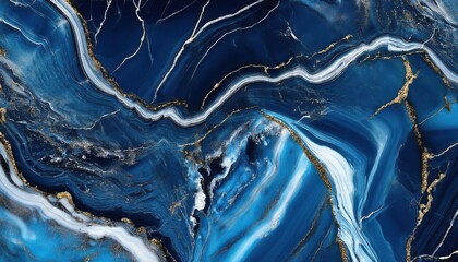 Poster - Deep Blue Marble Texture with Gold Veins and Organic Flowing Patterns. Sophisticated Abstract Design for High-End Interiors, Modern Artwork, and Luxury Fashion Applications