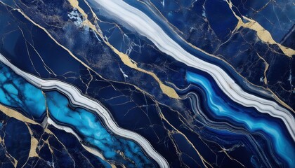 Poster - Deep Blue Marble Texture with Gold Veins and Organic Flowing Patterns. Sophisticated Abstract Design for High-End Interiors, Modern Artwork, and Luxury Fashion Applications