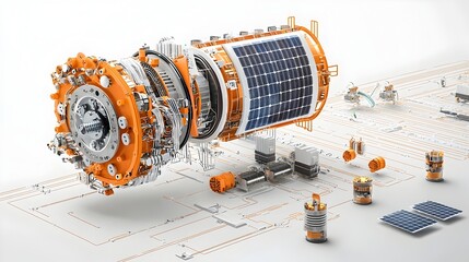 Aufkleber - Detailed 3D cross section of a photovoltaic solar panel highlighting the inner workings and components involved in converting sunlight into electrical energy