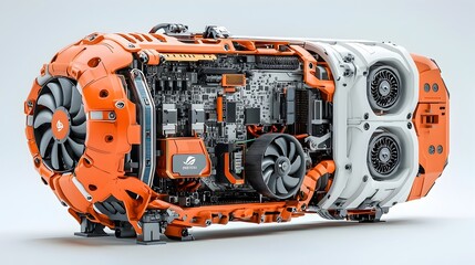 Poster - Detailed 3D cross section of the internal structure and components of a gaming console exposing the graphics cards processors cooling fans and other electronic hardware that powers the device