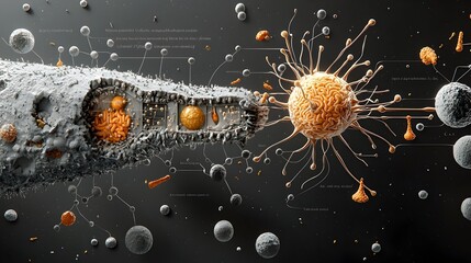 Aufkleber - Detailed 3D cross section of the internal structure and key organelles of a biological cell including the nucleus mitochondria and ribosomes  Excellent for educational scientific or medical purposes