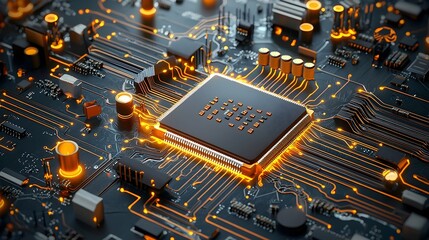 Poster - Detailed Cross section Showcasing the Intricate Circuitry Transistors Cores and Cooling Systems within a Contemporary Computer Processor