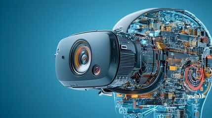 Poster - Detailed Cross section View of a Cutting edge Virtual Reality Headset Revealing Inner Mechanics Including Display Head Tracking Sensors for Immersive Digital Experiences