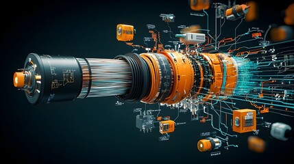 Aufkleber - Detailed cross section view of a fiber optic cable showcasing the intricate design and internal components that enable high speed data transmission and robust communication networks