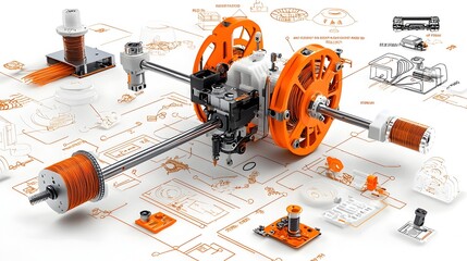 Aufkleber - Detailed Cross Sectional of the Inner Workings and Mechanical Structure of a 3D Printer Highlighting the Nozzles Filament Spools