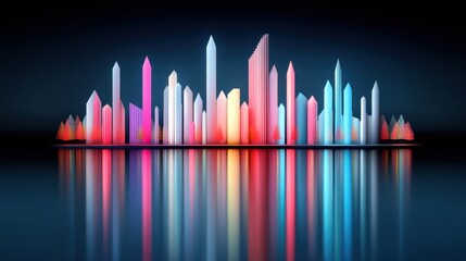 Wall Mural - Colorful crystal shapes with reflections on dark background, abstract digital art.