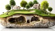 © thanarak - Detailed cross sectional view of a well engineered golf course showcasing the intricate underground systems that support the lush green surfaces and strategically placed bunkers above