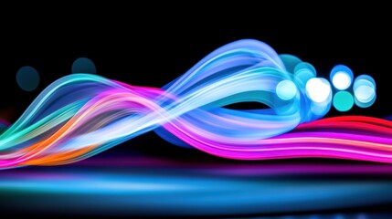 Wall Mural - Colorful light wave patterns on a dark background, smooth and dynamic flows.