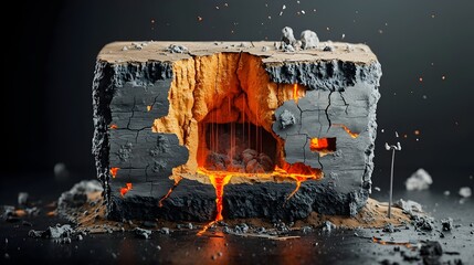 Poster - Detailed Cutaway Cross Section View of Volcano s Internal Structure Revealing Magma Chamber Vents and Layers of Historic Lava Flows Over Time