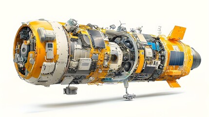 Aufkleber - Detailed cutaway diagram showcasing the internal components and systems of an advanced communication satellite orbiting in space including communication modules solar panels and battery systems