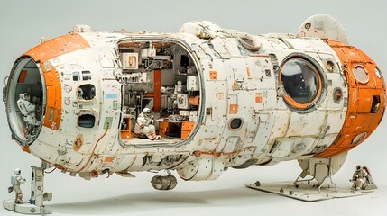 Poster - Detailed Cutaway of a Futuristic Space Station Module Showcasing the Complex Oxygen Systems Research Laboratories and Astronaut Living Quarters