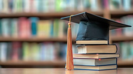 Poster - Student success concept with graduation cap and books. 