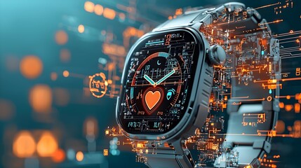 Poster - Detailed exploded layered cross section diagram showcasing the internal components and sensors of a smartwatch including the display screens processors heart rate monitoring
