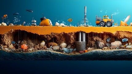 Poster - Detailed Layered Cross section of the Diverse and Vibrant Ocean Ecosystem Showcasing the Intricate Coral Reef Formations and Thriving Aquatic Habitats within the Depths of the Sea