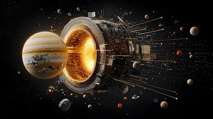 Aufkleber - Detailed Layered Cross Section of the Solar System Showcasing the Orbits Planetary Layers and Asteroid Belts