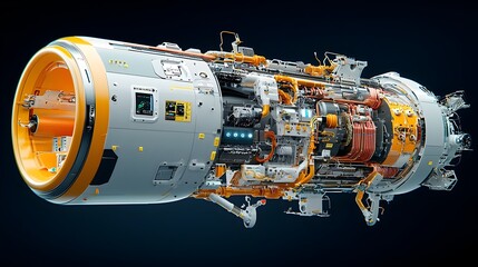 Poster - Detailed layered cutaway visualization showcasing the innovative design and advanced magnetic propulsion system of a futuristic hyperloop transportation pod