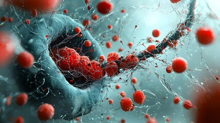 Poster - Detailed macro closeup shot showcasing the intricate structure and formation of a blood clot with the distinctive fibrin threads and coagulation patterns visible under high magnification