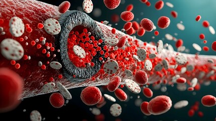 Poster - Detailed Microscopic Cross Section of a Blood Vessel Showcasing the Flow and Structure of Platelets Red Blood Cells and White Blood Cells Within the Vessel