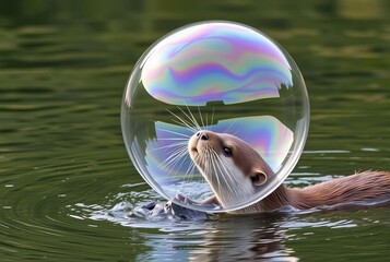 Otter playing with a bubbleAn otter chasing and playing with a g