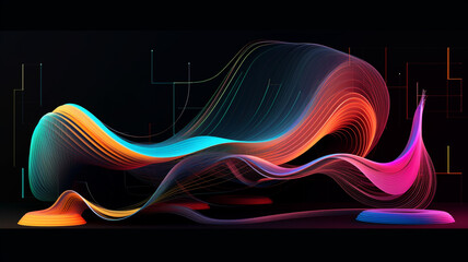 Wall Mural - ethereal glow emanates from a vivid, colorful wave. abstract background by generated ai