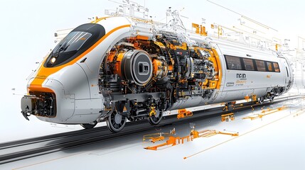 Poster - Intricate Cross Sectional Showcasing the Layered Design and Sophisticated Components of a High Speed Train Including Passenger Compartments Engines and Suspension Systems