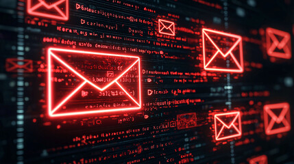Poster - Digital red email icons on dark background create striking visual effect