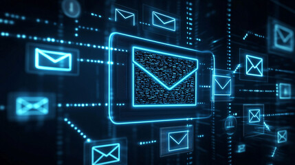 Poster - Digital email interface with glowing envelope icon and messages