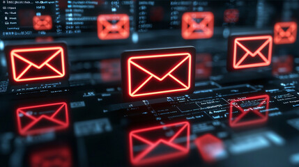 Poster - Email interface with glowing red spam warning icons, highlighting alerts