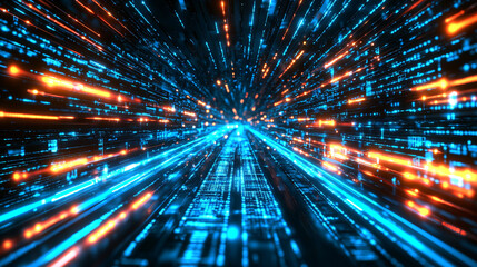 Poster - Futuristic visualization of digital data packets in motion, creating dynamic effect