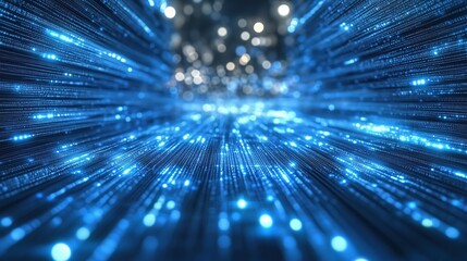 Leinwandbilder - Abstract blue glowing light background with dynamic data transfer and technology concept, showcasing digital information flow and fast internet connection. This 3D rendered illustration features parti