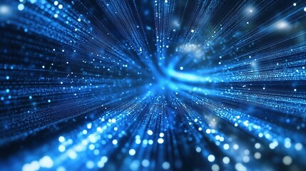 Leinwandbilder - Abstract blue glowing light background with dynamic data transfer and technology concept, showcasing digital information flow and fast internet connection. This 3D rendered illustration features parti
