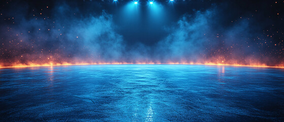 Poster - Abstract Blue and Orange Light Background with Fog and Sparks