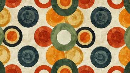Poster - A vibrant design showcases an arrangement of circles in shades of green, orange, and blue layered over a light, textured backdrop, creating a striking visual appeal for decorative purposes.
