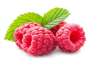 Canvas Print - A ripe group of raspberries isolated on a transparent background. Healthy food with high levels of vitamins and minerals.