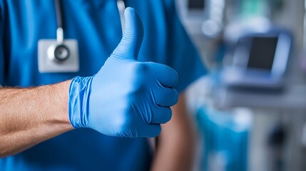 Aufkleber - The hand of a doctor is held in a medical glove with a finger pointing up