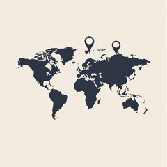 This world map outline features highlighted locations marked with map pins, inviting travel to significant destinations worldwide. Generative AI