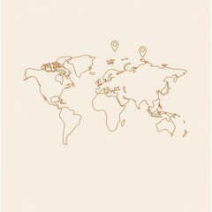 Aufkleber - A world map outline highlights several prominent travel destinations, inviting exploration and adventure across various continents. Generative AI