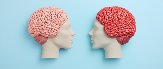 Poster - Human brain models, side view on blue background