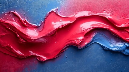 Poster - A red and blue paint splatter with a blue line in the middle