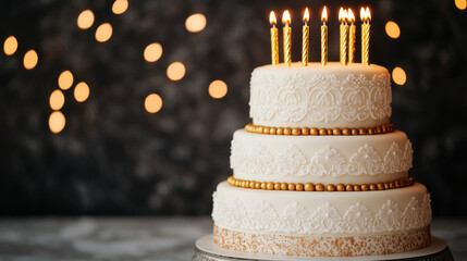 Elegant Decadent Birthday Cake with Candles