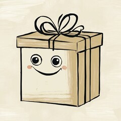 cartoon gift box with smiling face illustration